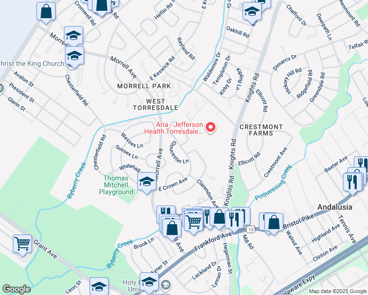 map of restaurants, bars, coffee shops, grocery stores, and more near 3599 Nottingham Lane in Philadelphia
