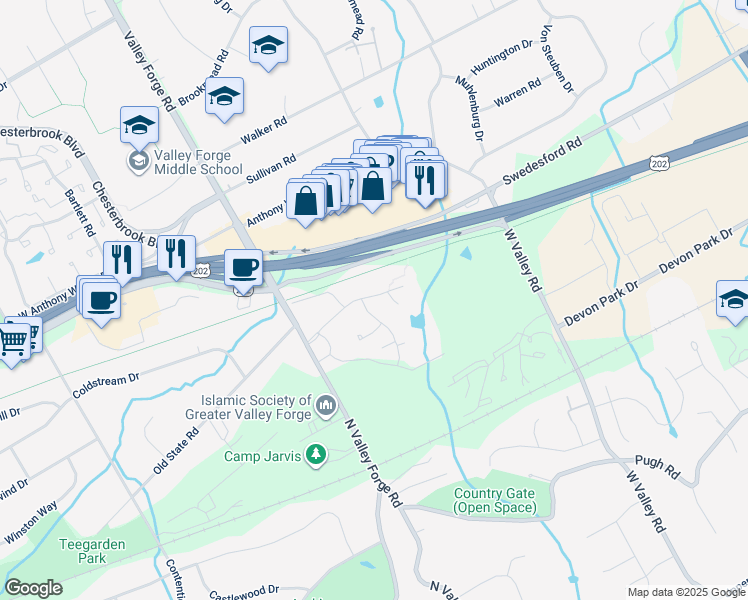 map of restaurants, bars, coffee shops, grocery stores, and more near 169 Old Forge Crossing in Devon