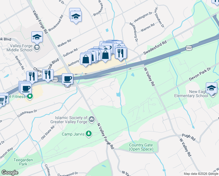 map of restaurants, bars, coffee shops, grocery stores, and more near 169 Old Forge Crossing in Devon