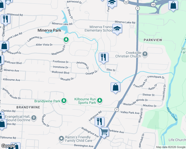 map of restaurants, bars, coffee shops, grocery stores, and more near 3190 Jetstream Drive in Columbus