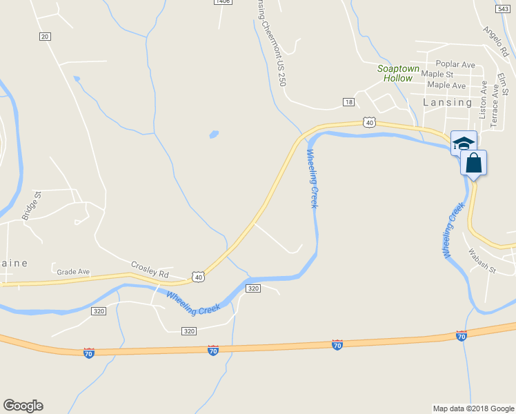 map of restaurants, bars, coffee shops, grocery stores, and more near 54481 National Road in Bridgeport