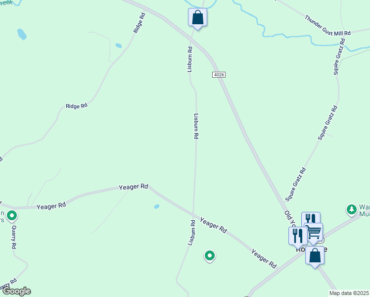 map of restaurants, bars, coffee shops, grocery stores, and more near 1035 Lisburn Road in Wellsville