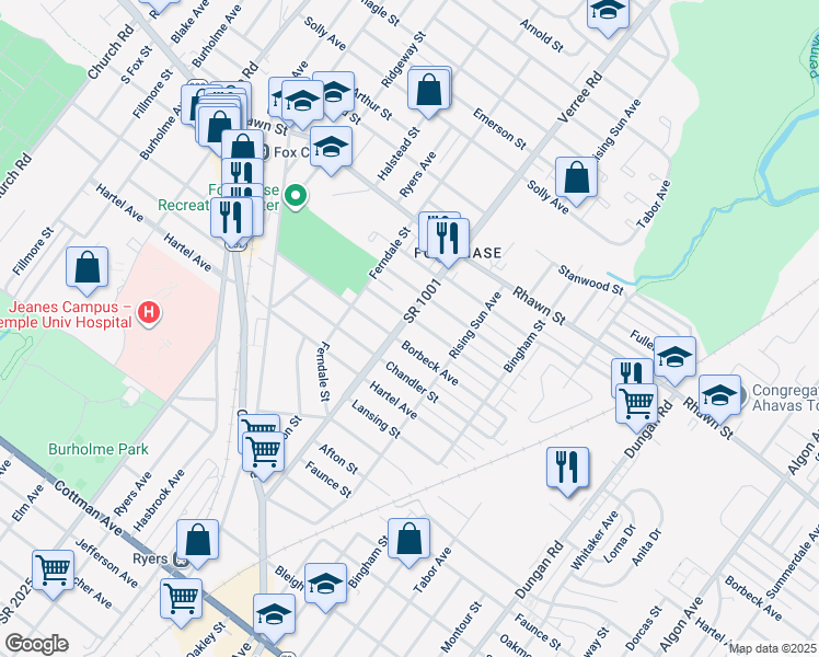 map of restaurants, bars, coffee shops, grocery stores, and more near 7911 Verree Road in Philadelphia