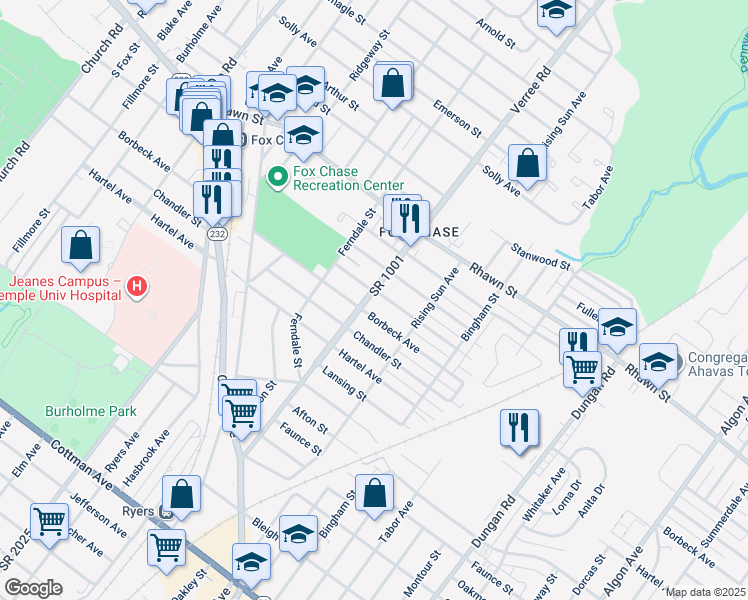 map of restaurants, bars, coffee shops, grocery stores, and more near 7911 Verree Road in Philadelphia