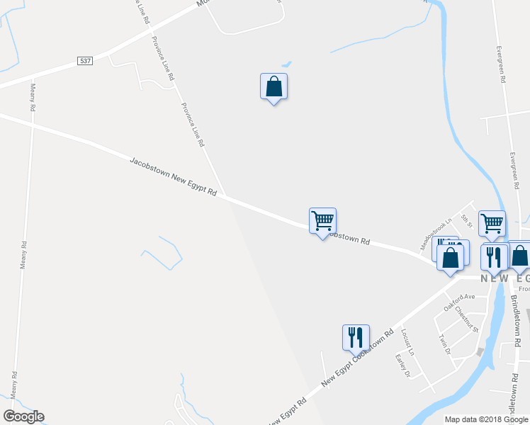 map of restaurants, bars, coffee shops, grocery stores, and more near Jacobstown Rd in Ocean