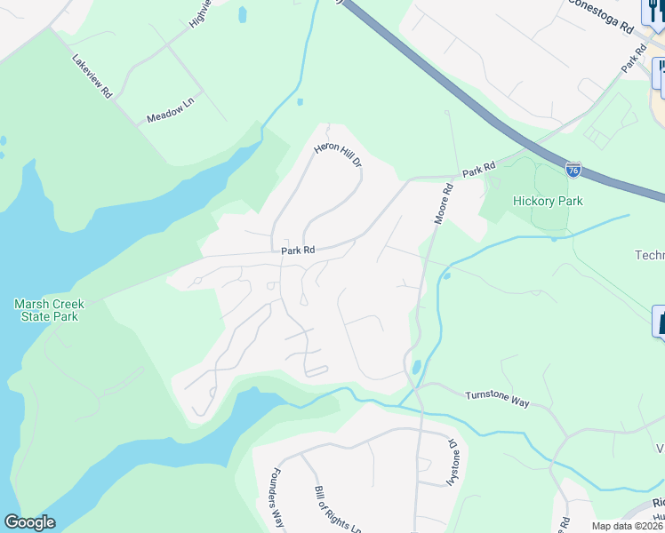 map of restaurants, bars, coffee shops, grocery stores, and more near 211 Driftwood Lane in Downingtown