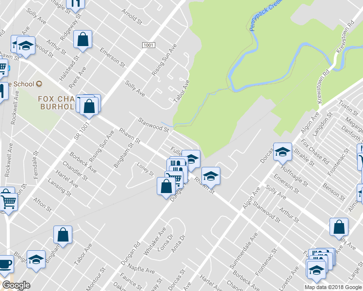 map of restaurants, bars, coffee shops, grocery stores, and more near 1228 Stanwood Street in Philadelphia