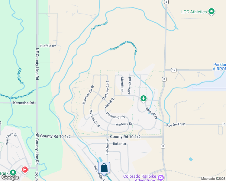 map of restaurants, bars, coffee shops, grocery stores, and more near 557-621 County Road 10 1/2 in Erie