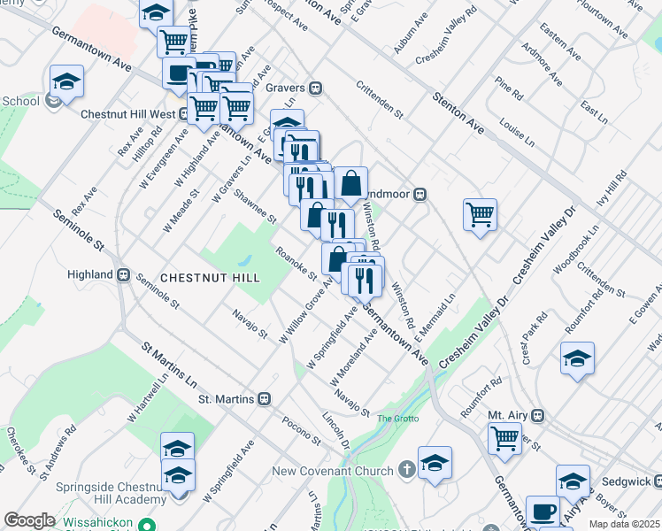 map of restaurants, bars, coffee shops, grocery stores, and more near 8012 Germantown Avenue in Philadelphia