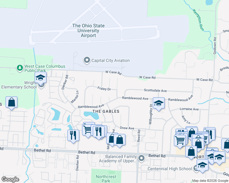map of restaurants, bars, coffee shops, grocery stores, and more near 1917 Fraley Drive in Columbus