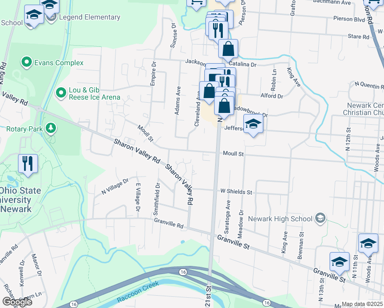 map of restaurants, bars, coffee shops, grocery stores, and more near 599 Moull Street in Newark