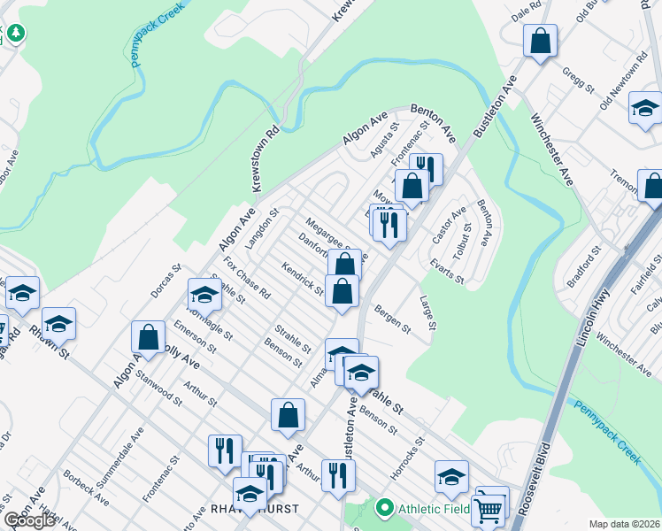 map of restaurants, bars, coffee shops, grocery stores, and more near 1812 Danforth Street in Philadelphia