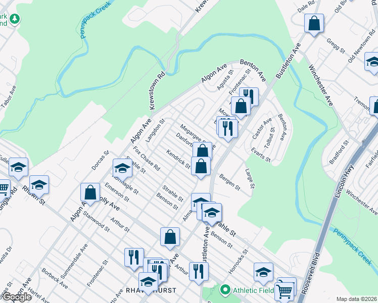 map of restaurants, bars, coffee shops, grocery stores, and more near 1812 Danforth Street in Philadelphia