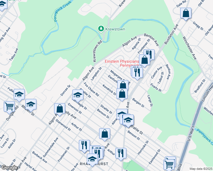 map of restaurants, bars, coffee shops, grocery stores, and more near 1728 Bergen Street in Philadelphia