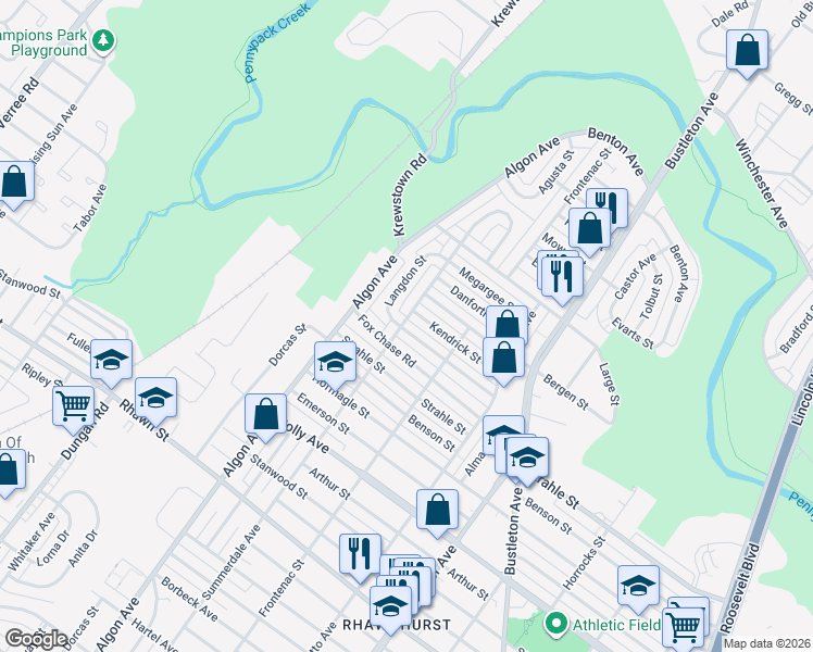 map of restaurants, bars, coffee shops, grocery stores, and more near 1702 Kendrick Street in Philadelphia