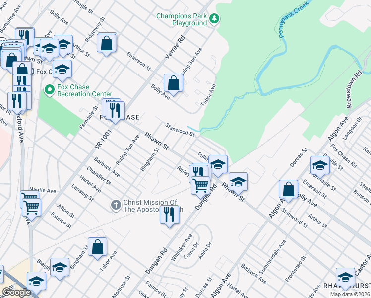 map of restaurants, bars, coffee shops, grocery stores, and more near 8015 Lawndale Street in Philadelphia