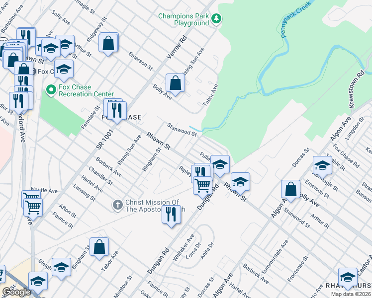 map of restaurants, bars, coffee shops, grocery stores, and more near 8015 Lawndale Street in Philadelphia