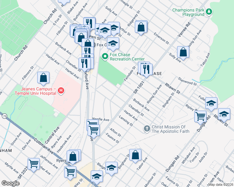 map of restaurants, bars, coffee shops, grocery stores, and more near 737 Chandler Street in Philadelphia