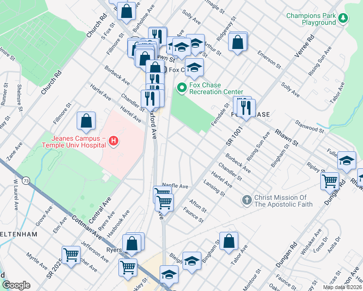 map of restaurants, bars, coffee shops, grocery stores, and more near 705 Hartel Avenue in Philadelphia