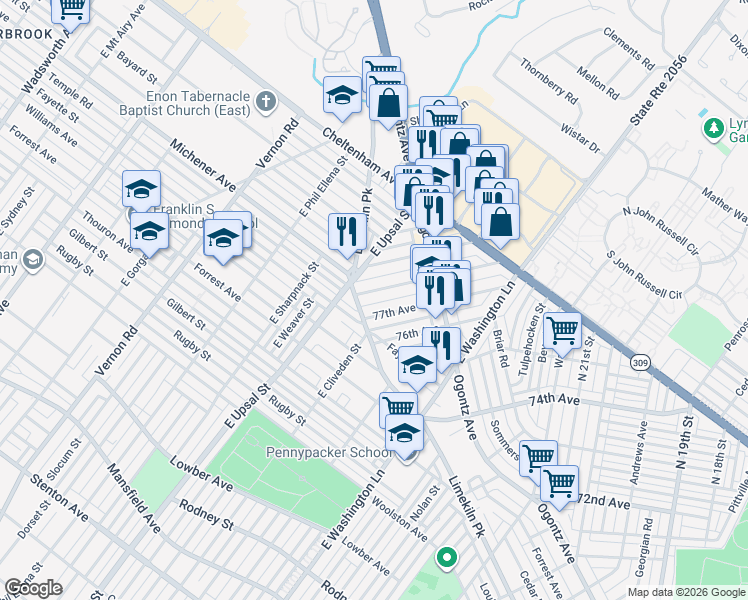 map of restaurants, bars, coffee shops, grocery stores, and more near in Philadelphia