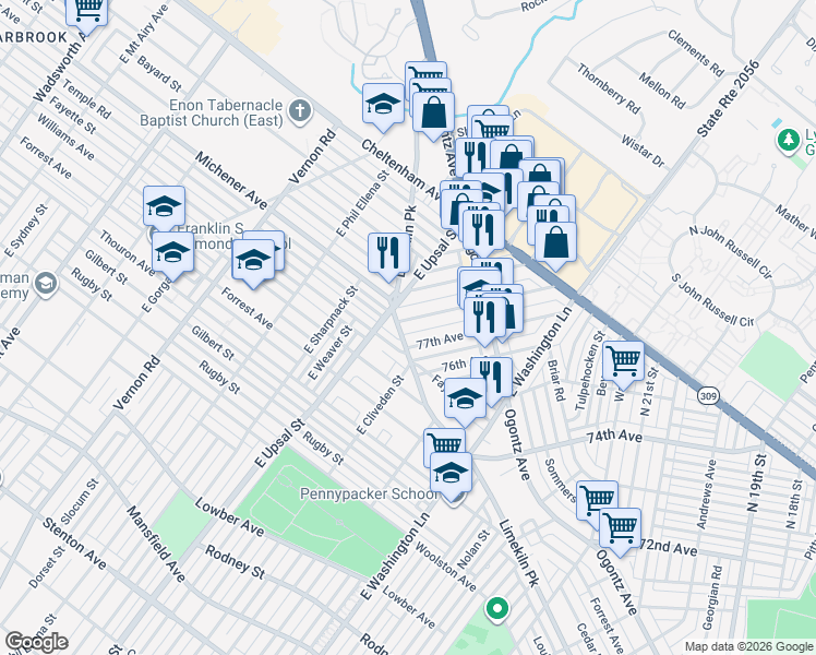 map of restaurants, bars, coffee shops, grocery stores, and more near in Philadelphia
