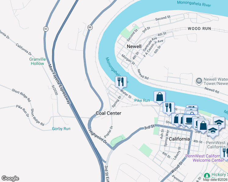 map of restaurants, bars, coffee shops, grocery stores, and more near 137 Water Street in Coal Center