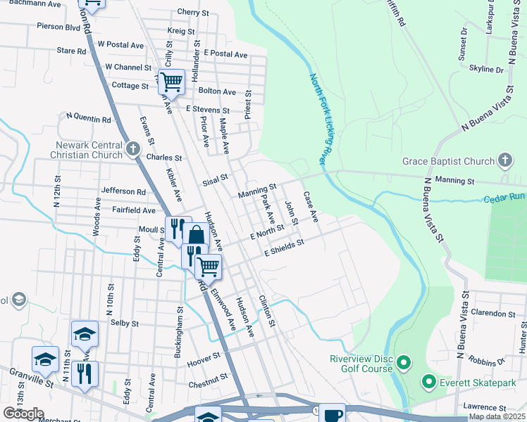 map of restaurants, bars, coffee shops, grocery stores, and more near 429 Park Avenue in Newark