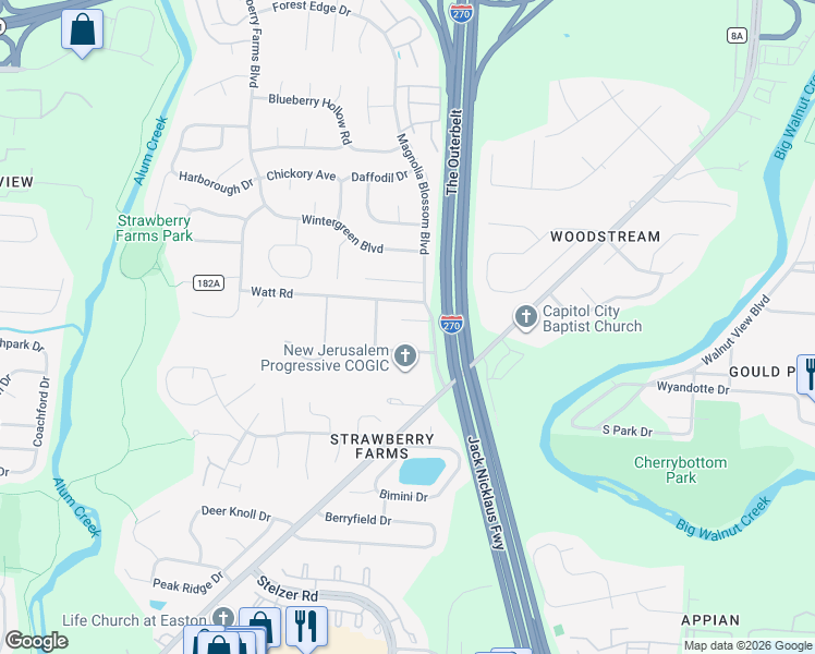 map of restaurants, bars, coffee shops, grocery stores, and more near 4169 Marathon Court in Gahanna