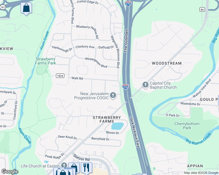 map of restaurants, bars, coffee shops, grocery stores, and more near 4169 Marathon Court in Gahanna
