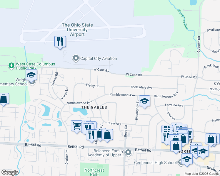 map of restaurants, bars, coffee shops, grocery stores, and more near 1860 Scottsdale Avenue in Columbus