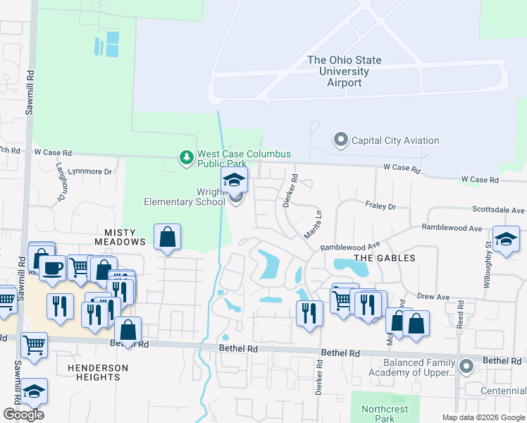map of restaurants, bars, coffee shops, grocery stores, and more near 5635 Barney Lane in Columbus