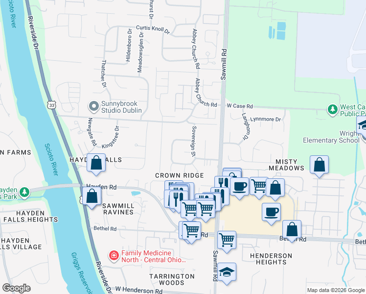 map of restaurants, bars, coffee shops, grocery stores, and more near 2927 Dynasty Drive in Columbus