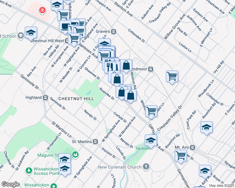 map of restaurants, bars, coffee shops, grocery stores, and more near 8012 Germantown Avenue in Philadelphia