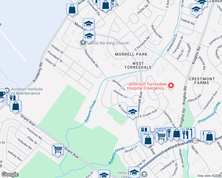 map of restaurants, bars, coffee shops, grocery stores, and more near 3615 Chesterfield Road in Philadelphia