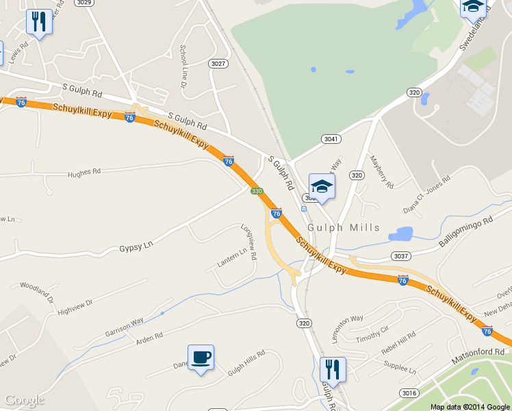 map of restaurants, bars, coffee shops, grocery stores, and more near 115 Gypsy Lane in King of Prussia