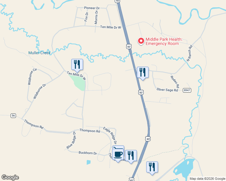 map of restaurants, bars, coffee shops, grocery stores, and more near 728 Saddle Ridge Circle in Granby