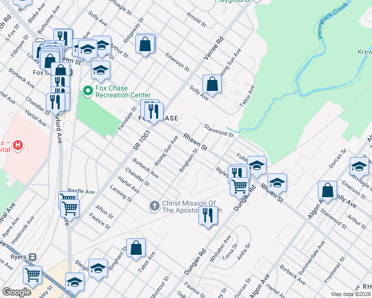 map of restaurants, bars, coffee shops, grocery stores, and more near 1013 Ripley Street in Philadelphia