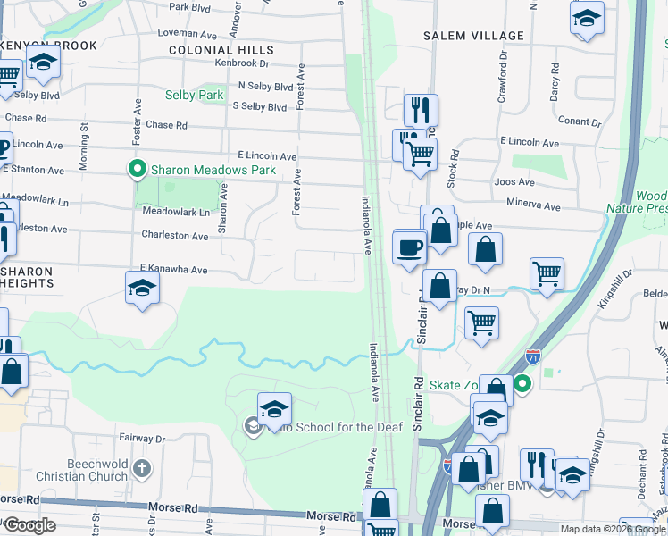 map of restaurants, bars, coffee shops, grocery stores, and more near 5195 Hickory Grove in Columbus