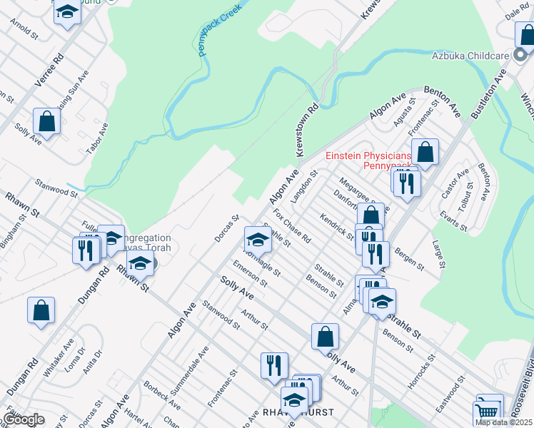 map of restaurants, bars, coffee shops, grocery stores, and more near 8410 Algon Avenue in Philadelphia