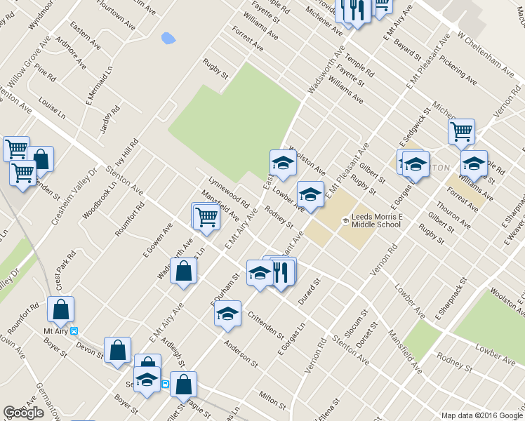 map of restaurants, bars, coffee shops, grocery stores, and more near 8303 Lynnewood Road in Philadelphia