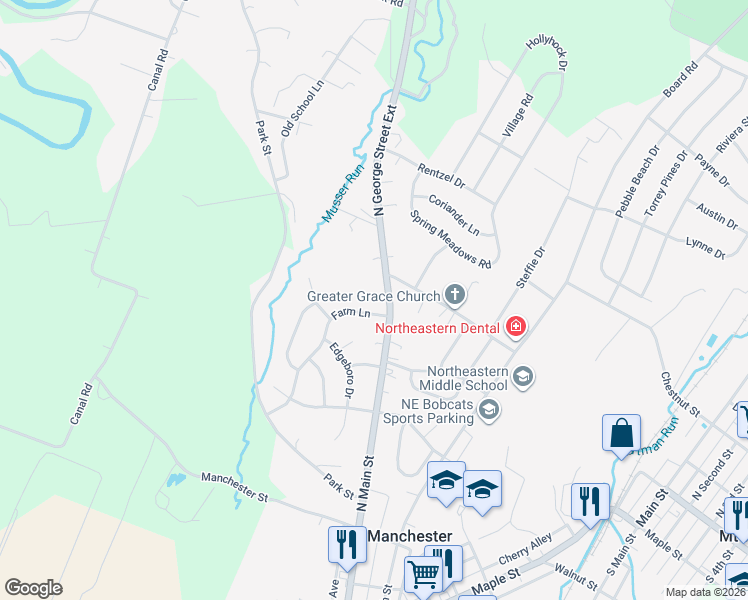 map of restaurants, bars, coffee shops, grocery stores, and more near 10 Farm Lane in Manchester