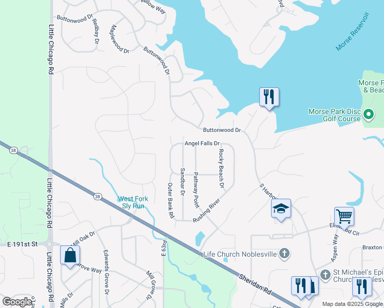 map of restaurants, bars, coffee shops, grocery stores, and more near 19497 Pathway Point in Noblesville