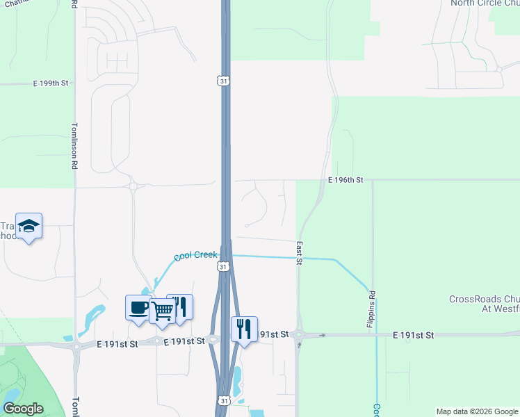 map of restaurants, bars, coffee shops, grocery stores, and more near 19502 Justin Morgan Drive in Westfield