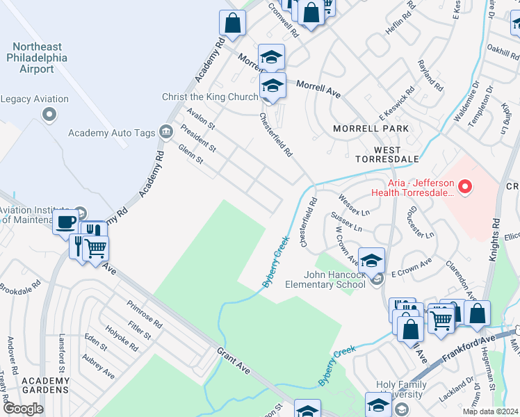 map of restaurants, bars, coffee shops, grocery stores, and more near 3714 Glenn Street in Philadelphia