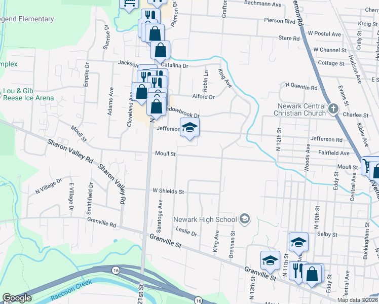 map of restaurants, bars, coffee shops, grocery stores, and more near 432 Moull Street in Newark