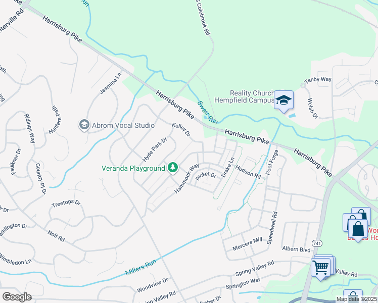 map of restaurants, bars, coffee shops, grocery stores, and more near 1420 Banner Drive in Lancaster