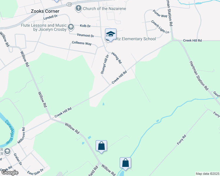 map of restaurants, bars, coffee shops, grocery stores, and more near 2120 Creek Hill Road in Lancaster