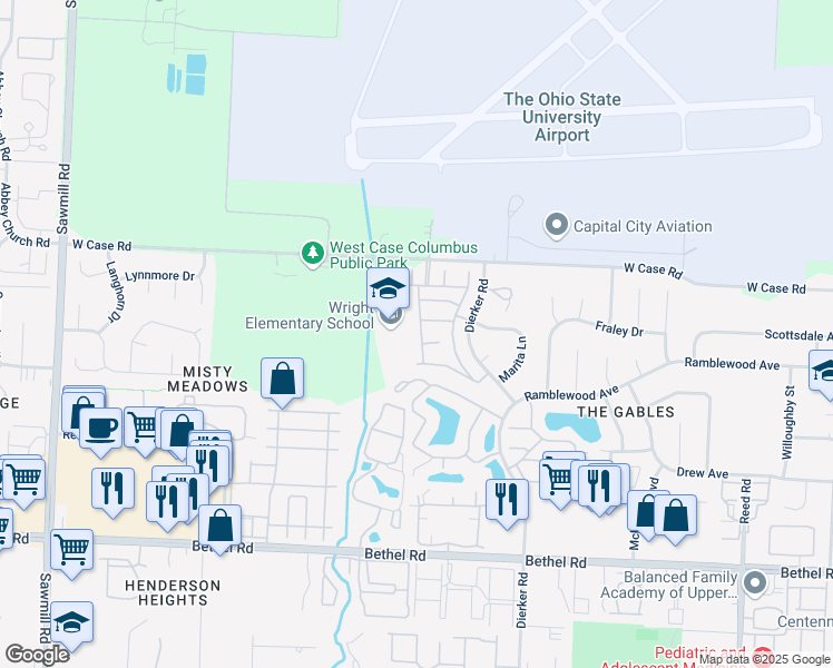 map of restaurants, bars, coffee shops, grocery stores, and more near 5635 Barney Lane in Columbus