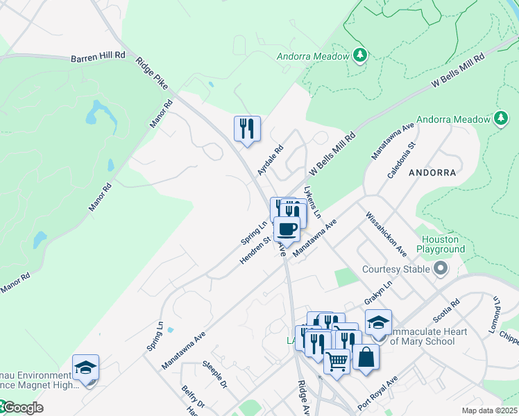 map of restaurants, bars, coffee shops, grocery stores, and more near 9024 Ridge Avenue in Philadelphia