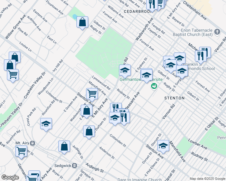 map of restaurants, bars, coffee shops, grocery stores, and more near 1061 E Mt Airy Ave in Philadelphia